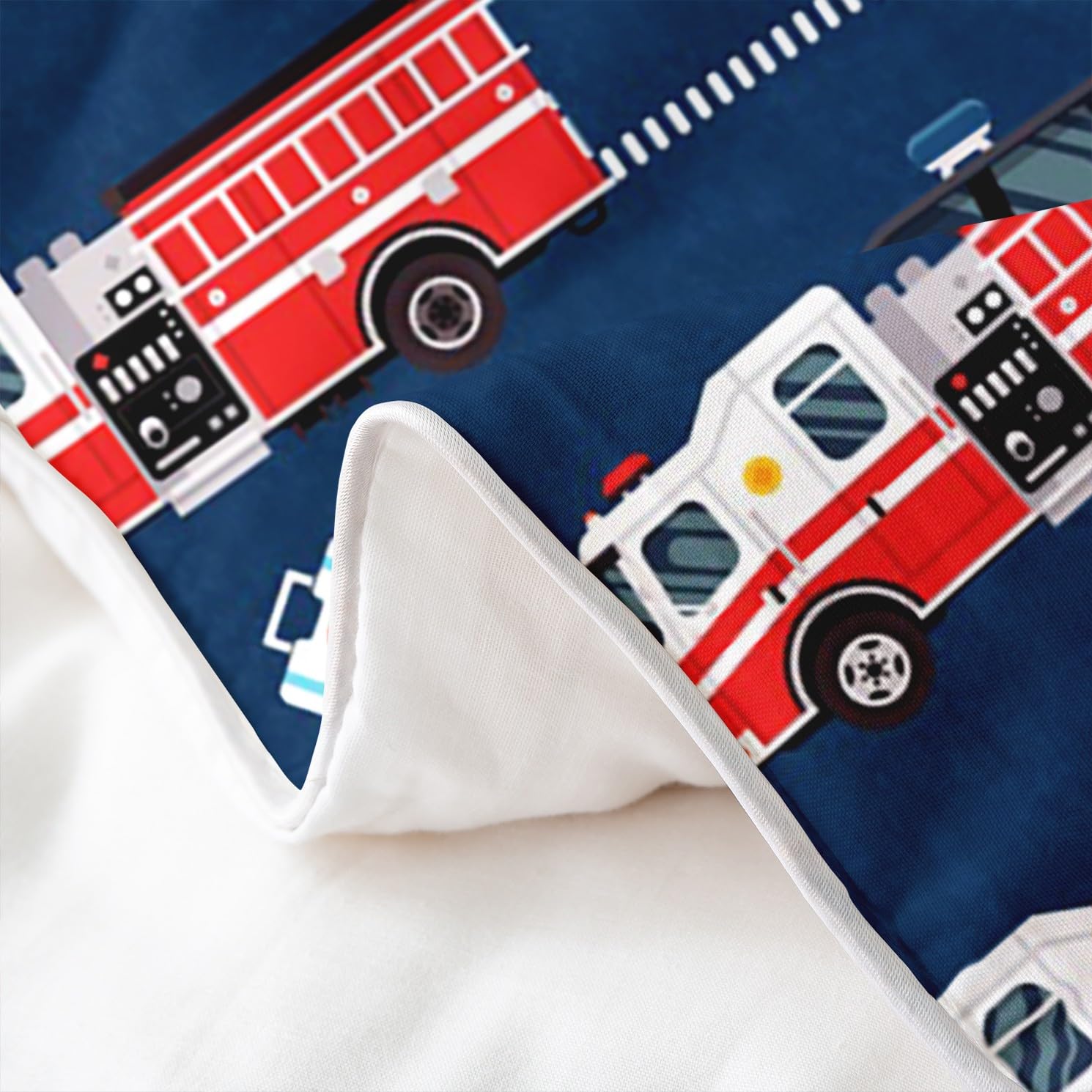 Fire Truck Door Duvet Cover 100% Cotton Queen SizeCartoon Car Bedding Cotton Duvet Cover Set Police Car Bedding Set Firefighter Comforter Cover Set Firemen Car Vehicle Red Black Blue Bedspread Cover