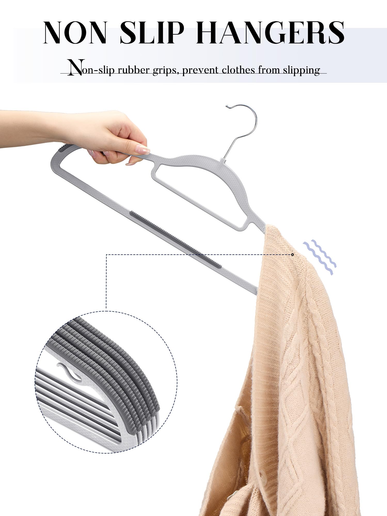 HOUSE DAY Plastic Hangers 50 Pack, Plastic Clothes Hangers Non Slip Hangers, Heavy Duty Plastic Hangers with 360° Swivel Hook, Ultra Thin Hangers Space Saving, Gray Hangers for Closet