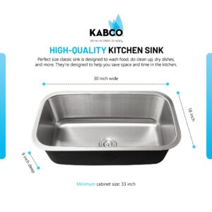 KABCO 30 Inch Stainless Steel Single Bowl Classic Kitchen Sink, Extra Thick 16 Gauge Undermount Rust, Sound and Heatproof Sink with Sink Strainer and Removable Garbage Basket