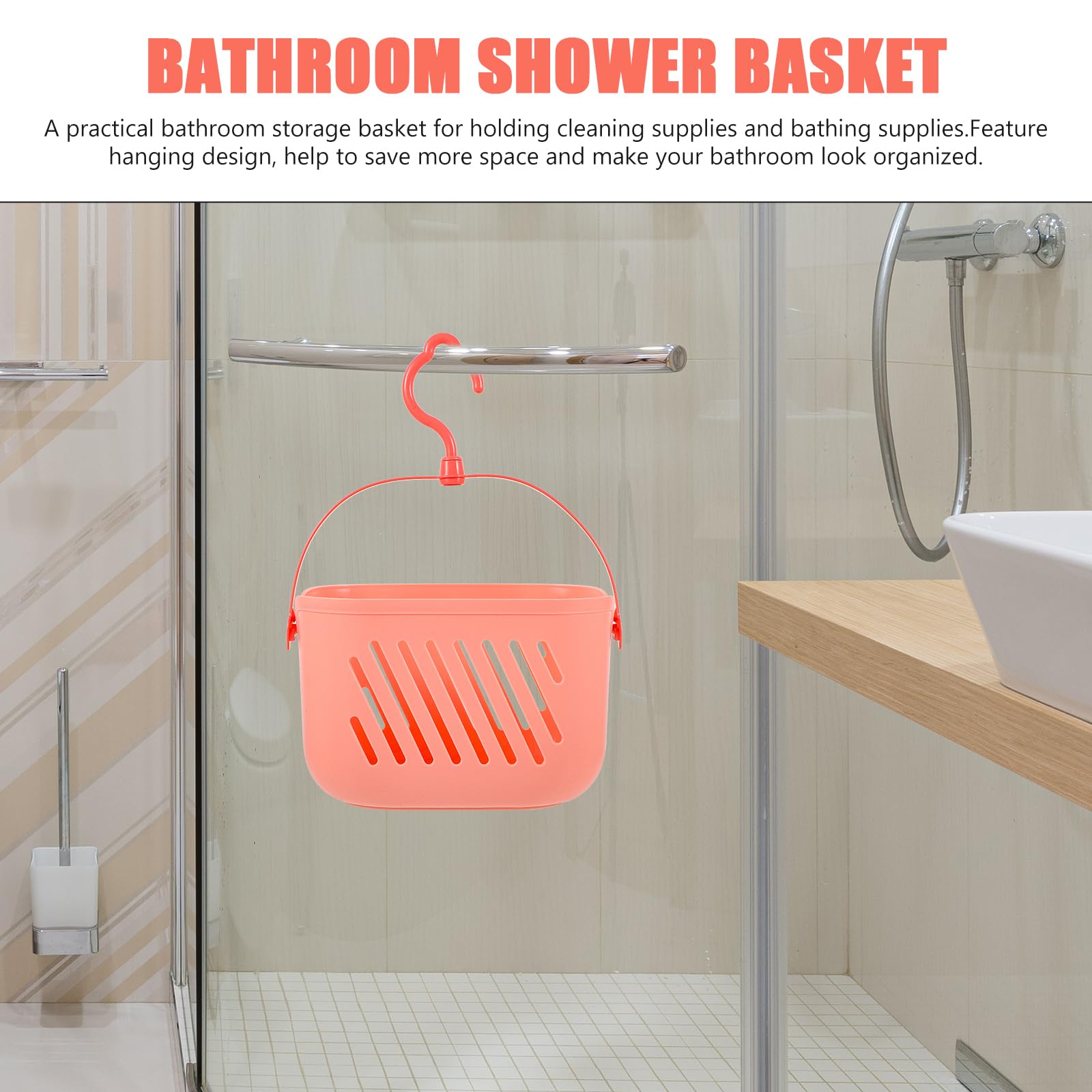 Cabilock Plastic Storage Shower Basket,Bathroom Hand Basket Wall Storage Bin Basket Organizer Bins Portable Shower Basket with Hook for Bathroom, Cosmetics, Shampoo(pink)