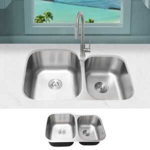 KABCO 32 Inch Stainless Steel 60/40 Double Unequal Bowl Classic Kitchen Sink Only, Extra Thick 16 Gauge Undermount Rust Resistant, Sound and Heatproof Sink