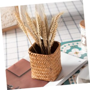 DOITOOL Pencil Holder Desk Makeup Brush Holder Stationery Container Flower Buds Vases Woven Flower Vase Rustic Pen Holder Seagrass Belly Basket Pen Cup to Weave Straw Remote Control Box