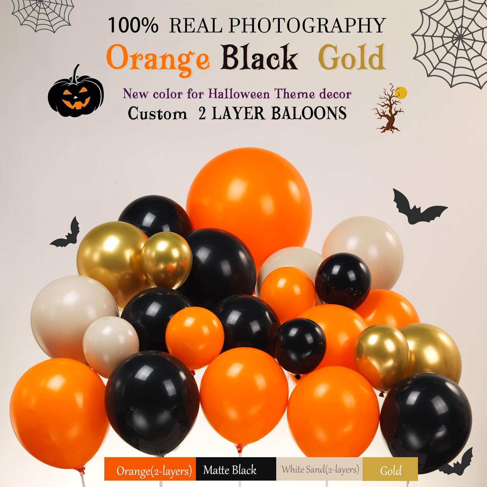 Halloween balloon garland kit116 pieces Fall orange black gold sand white and skull pumpkin monster star mylar foil balloons for spooky Boo fall party decoration