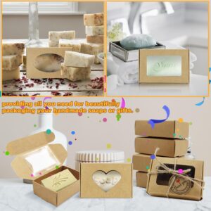 RYKOMO 60 PCS Soap Boxes for Homemade Soap 3.55 X 2.4 X 1.2 Inch Small Soap Packaging Boxes Kraft Soap Box with Window Mini Soap Gift Boxes for Homemade Soap Bakery Candy Cookies Packaging