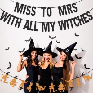 Miss to Mrs with All My Witches Banner Garland for Halloween Bachelorette Party Decorations