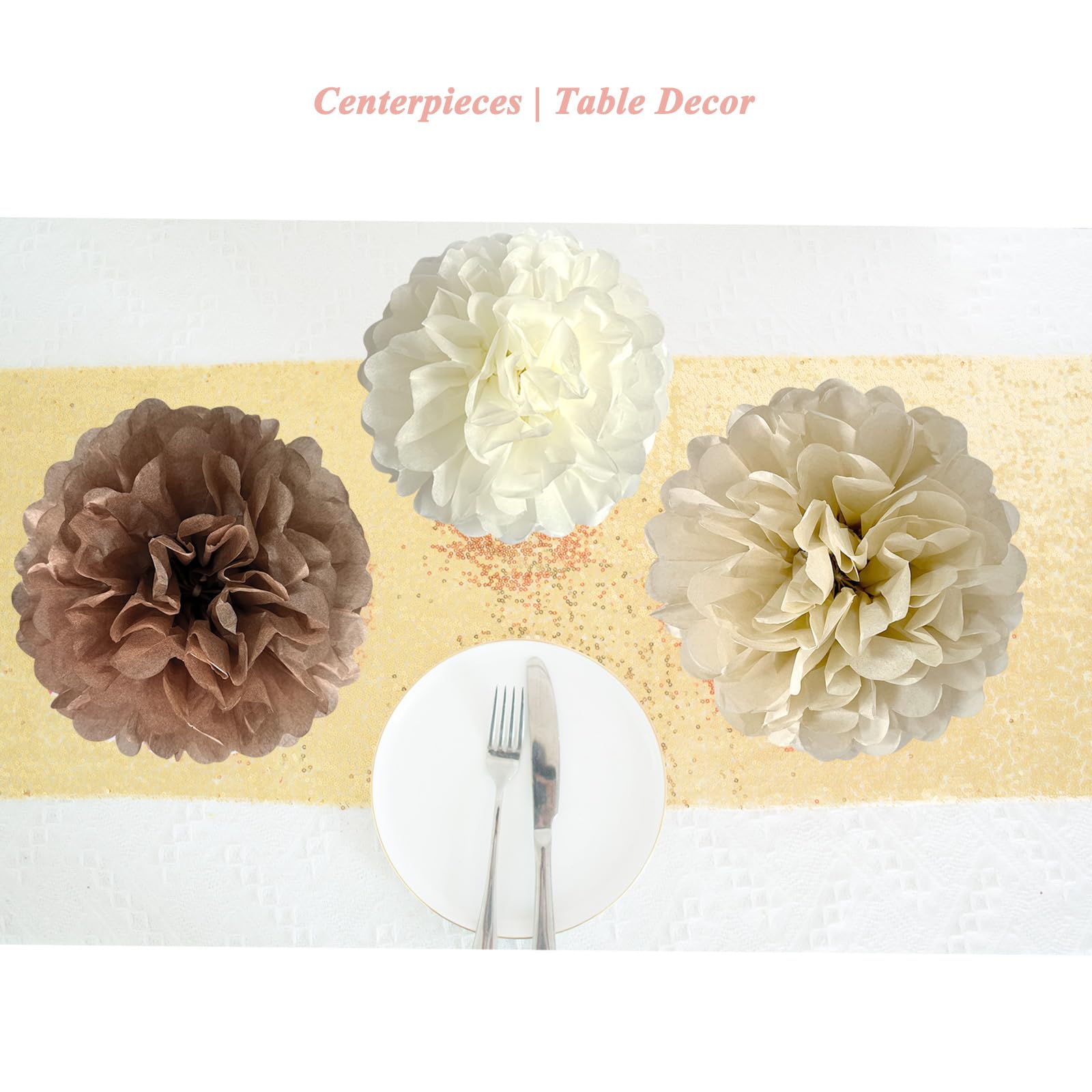 ANSOMO Brown Tissue Paper Pom Poms Khaki Caramel Party Decorations Ivory Beige Cream Earth Tone Boho Champagne Tan Flowers Wall Hanging Décor Supplies Rustic Neutral Birthday Baby Shower Wedding