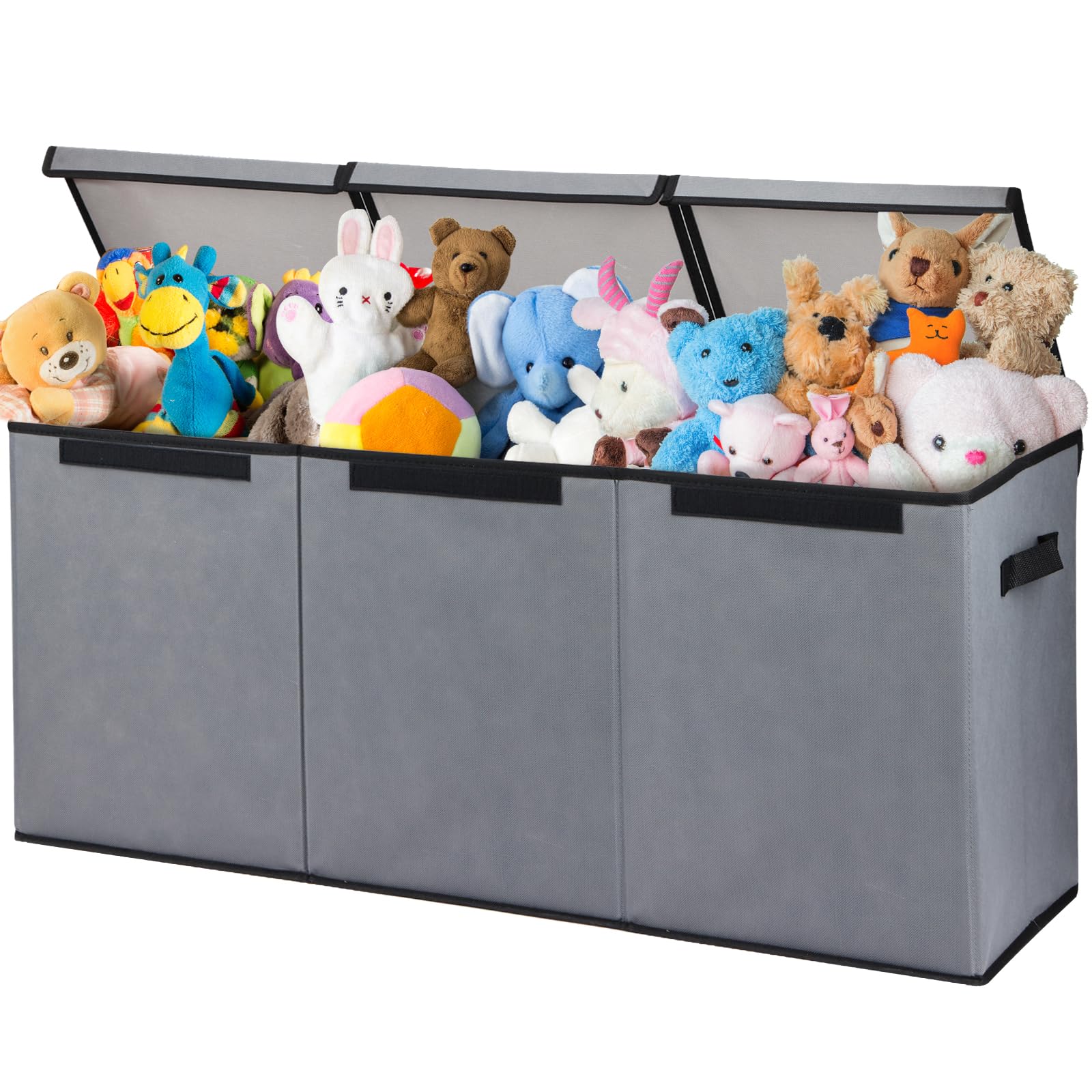 Fixwal Toy Box for Boys - Extra Large Toddler Toy Box Kids Toy Chest, Toy Box for Living Room Area, Collapsible Removable Divider for Nursery Playroom Bedroom Closet, 36"x12.6"x16" (Grey)