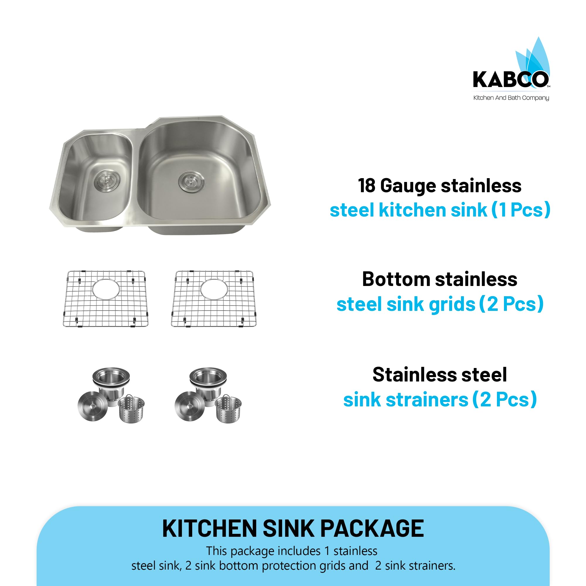 KABCO Staineless Steel Classic Kitchen Sink, Extra Thick 18 Gauge Undermount Rust, Sound and Heatproof Sink (UD113RSSG)