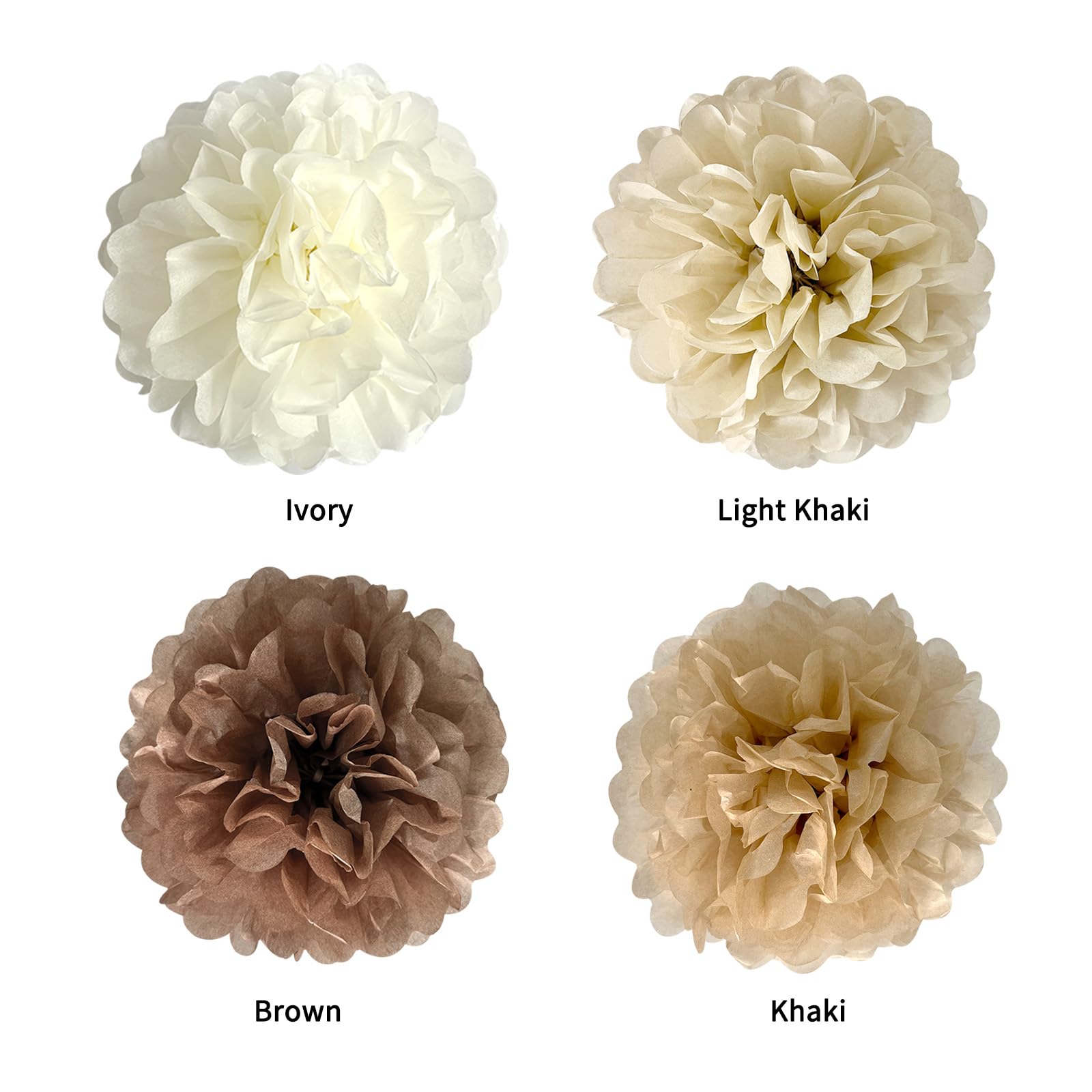 ANSOMO Brown Tissue Paper Pom Poms Khaki Caramel Party Decorations Ivory Beige Cream Earth Tone Boho Champagne Tan Flowers Wall Hanging Décor Supplies Rustic Neutral Birthday Baby Shower Wedding