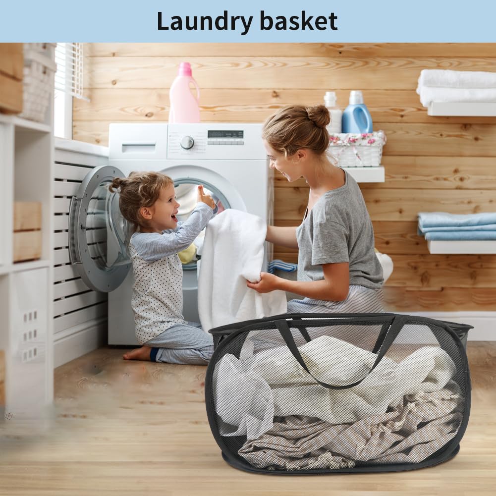 Collapsible Laundry Baskets, Durable Mesh Laundry Hamper with Handles, Portable Foldable Laundry Basket for Dorm, Bathroom & Travel