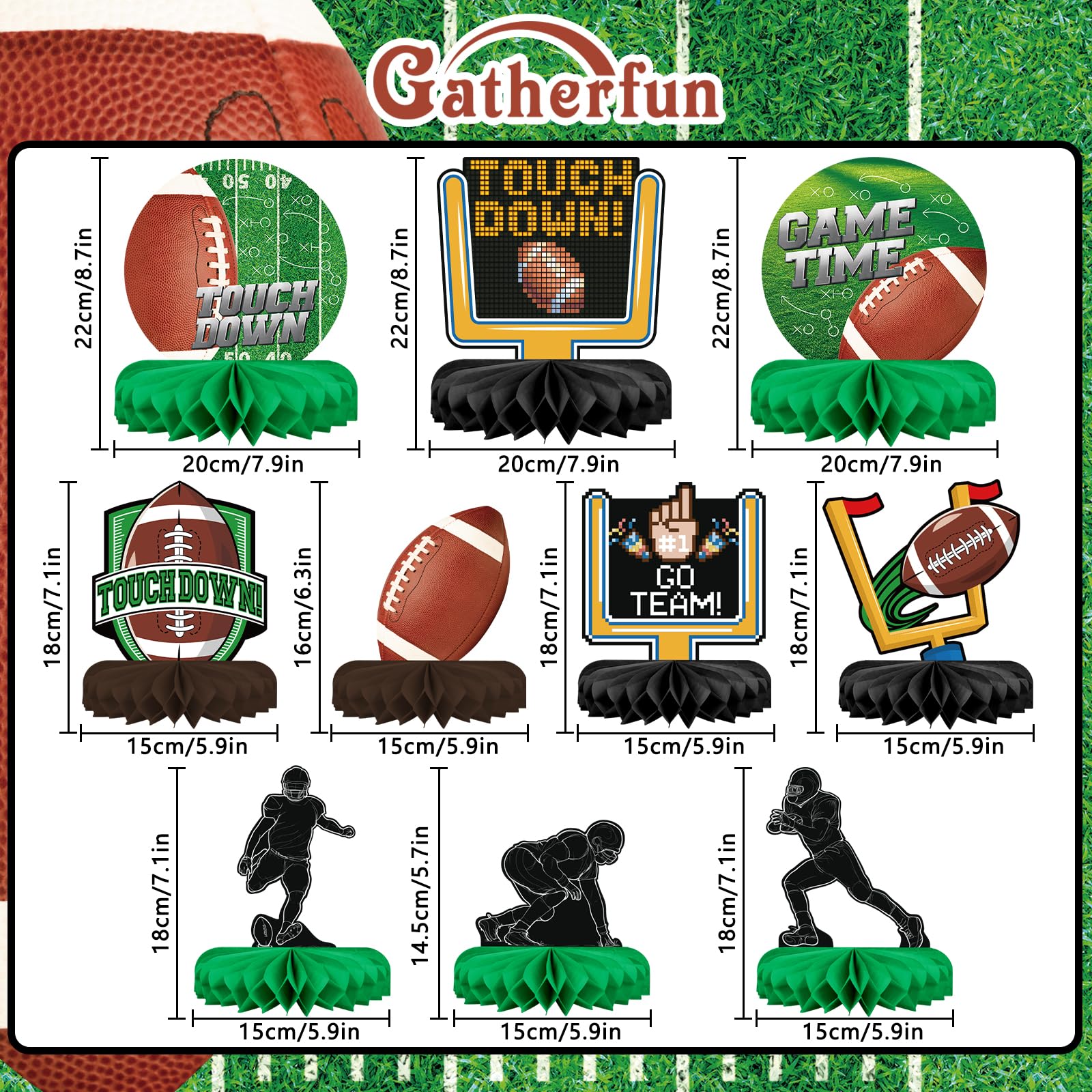 Gatherfun 10PCS Football Party Decorations Football Table Centerpiece Football Honeycomb Centerpieces Table Toppers for Football Birthday Party Football Gameday Tailgate Party Supplies