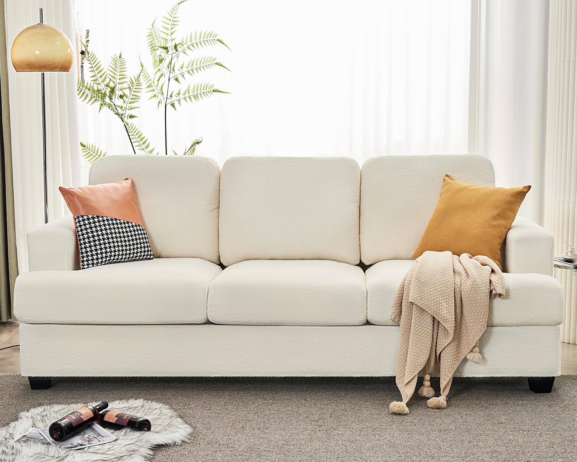 papababe Couch, Comfy Sofa Couch with 24" Extra Deep Seats, Offwhite Modern Sofa- 3 Seater Sofa Couch for Living Room Apartment Lounge, Bouclé