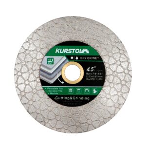 kurstol diamond cutting disc - 4.5"/115mm dual-purpose tile diamond saw blade,angle grinder blade arbor 7/8"-5/8" for cutting and grinding ceramic tiles,porcelain,granite,marble