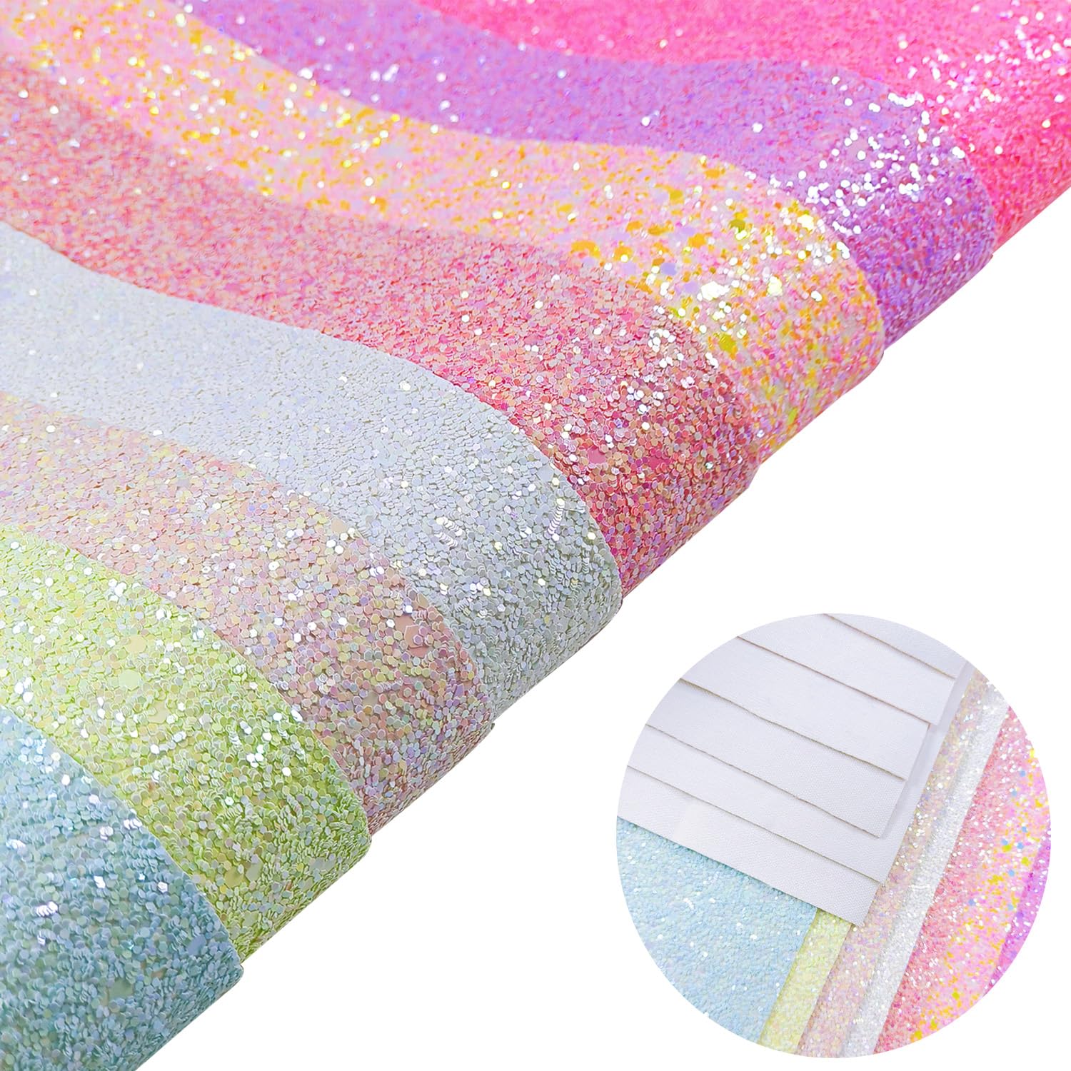 Greatdiy Sparkly Glaze Candy Color Chunky Glitter Fabric Sheets 8 x 12 inch Shiny Multiple Solid Color Summer Faux Leather for Bows (Glaze Candy Color)