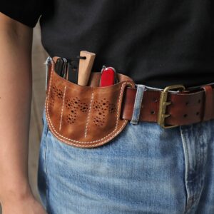 TOURBON Leather Pocket Organizer Folding Knife Holder 3 Slot EDC Pouch with Belt Loop