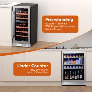 Ca'Lefort Wine Beverage Refrigerator - 39 Inch 34-65°F Drink Fridge Glass Door, 3 LED Beverage Cooler Built-in or Freestanding, Holds 180 Cans and 28 Bottles (24'' & 15" Bundle)