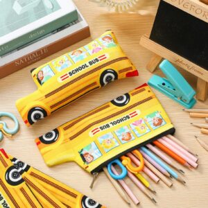 Fulmoon 6 Pcs Yellow School Bus Cute Pencil Case Small Pencil Pouch with Zipper Student Bus Pencil Box Simple Pencil Case Pencil Bag Cute