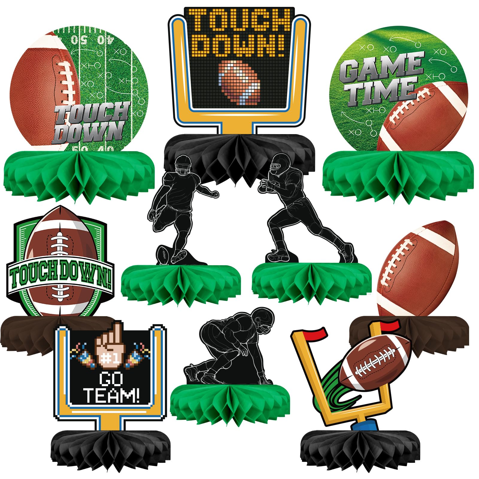 Gatherfun 10PCS Football Party Decorations Football Table Centerpiece Football Honeycomb Centerpieces Table Toppers for Football Birthday Party Football Gameday Tailgate Party Supplies