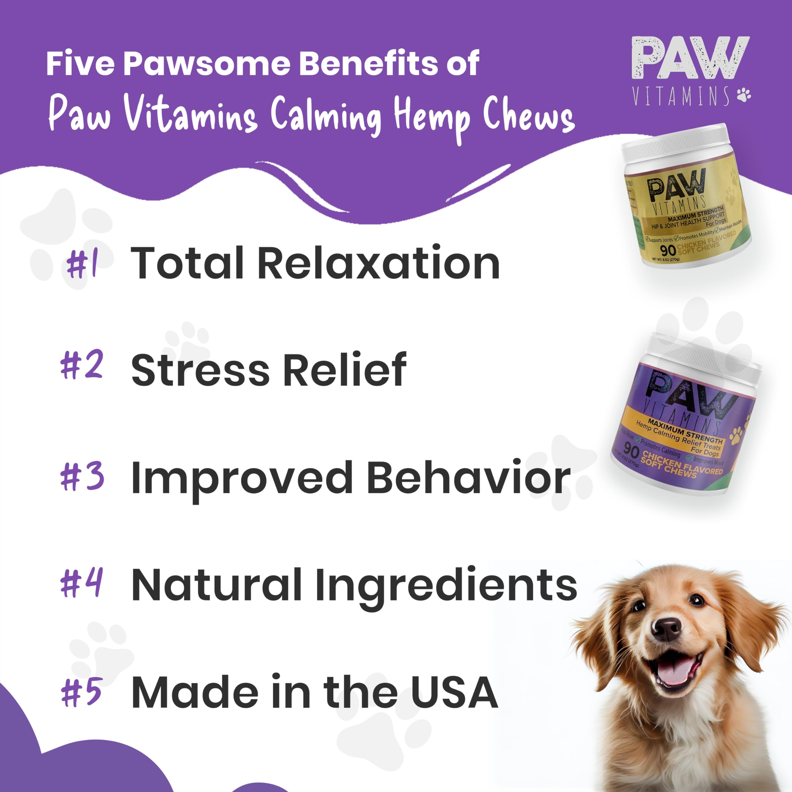 Premium Hemp Natural Calming Dog Chews (Made in The USA) - with Hemp Oil, Chamomile, Tryptophan, Melatonin & Valerian Root - 90 Count - No THC