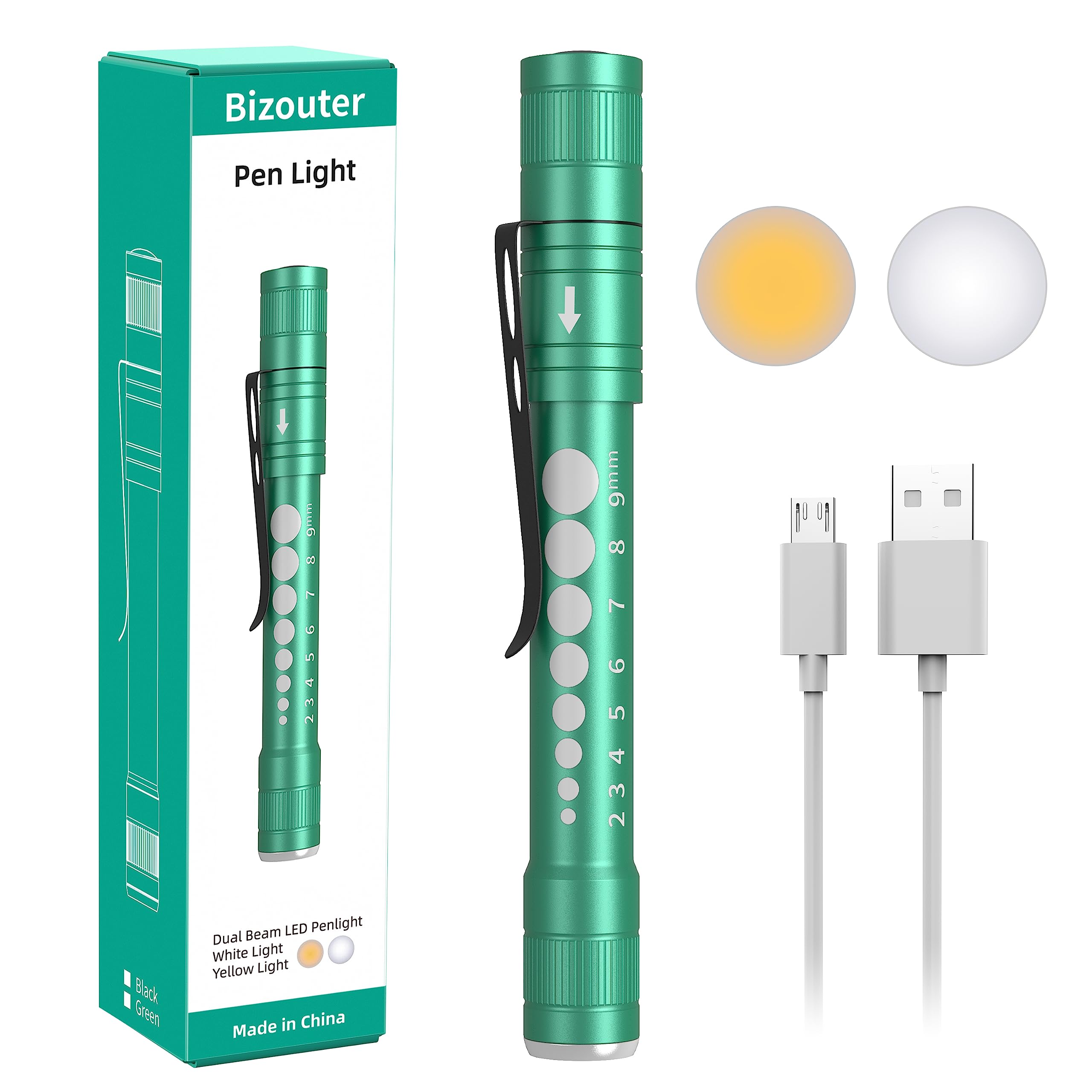 BIZOUTER Dual Beam LED Medical Penlights for Nurses Nursing Students Doctors Pen Lights with Pupil Gauge Pocket USB Rechargeable Medical Pen Light