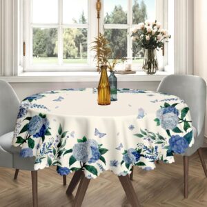 Eikione Round Table Cloths 60 in, Floral Tablecloth Waterproof, Wrinkle Free Polyester Flower Table Cover for Patio Party