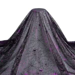 fingerinspire halloween purple spider web fabric 39.4x59 inch black spiderweb net fabric halloween witch crafts costume veil hat dressmaking stretch fabric for halloween party decoration