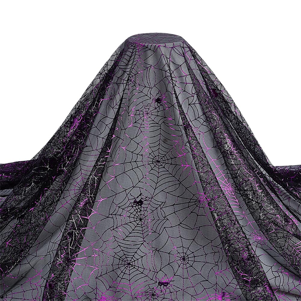 FINGERINSPIRE Halloween Purple Spider Web Fabric 39.4x59 inch Black Spiderweb Net Fabric Halloween Witch Crafts Costume Veil Hat Dressmaking Stretch Fabric for Halloween Party Decoration