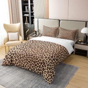 jejeloiu Leopard Print Duvet Cover 100% Cotton Queen Size Kids Cheetah Comforter Cover Set Safari Animal Bedding Cotton Duvet Cover Set Brown Black Bedspread Cover