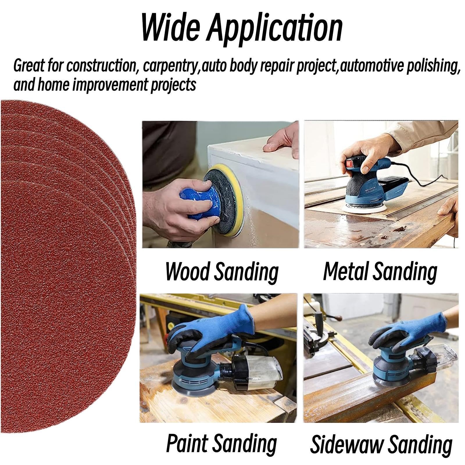 5 inch Sanding Discs Hook and Loop with 90PCS Sandpaper, Soft Foam Buffering Pads, Drill Sanding Attachment, 80/120/180/240/320/400/600/800/1000 Grits Sandpaper for Wood Metal Car Polishing