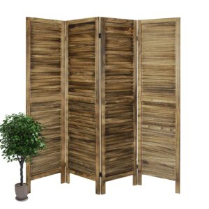 ecomex room divider 4 panel with louvered design, 5.6ft tall wood partition room dividers and folding privacy screens, freestanding room separators divider wall fully assembled, brown