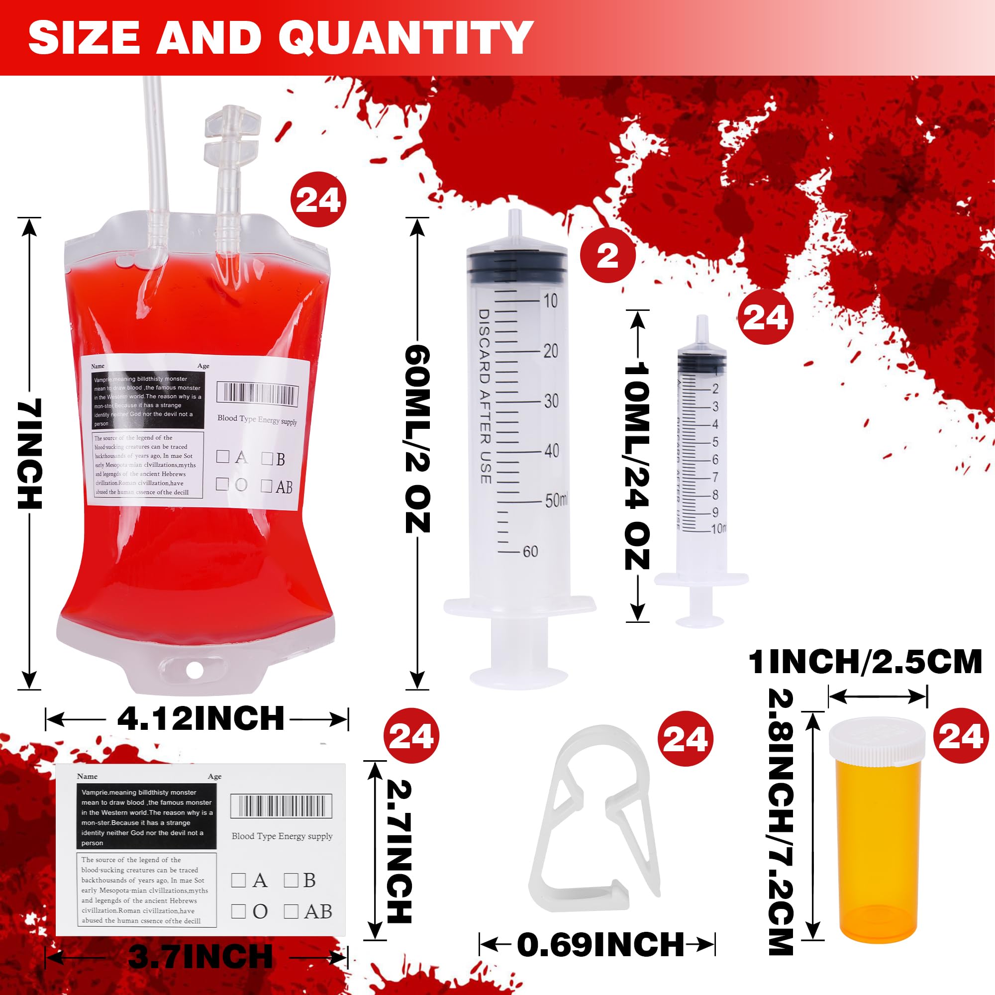 74Pcs Halloween Blood Bag for Drinks Reusable Blood Bags Drink Pouches Blood IV Bags Pill Candy Bottles Jelly Syringe for Halloween Masquerade Nurse Zombie Vampire Party Supplies Decoration