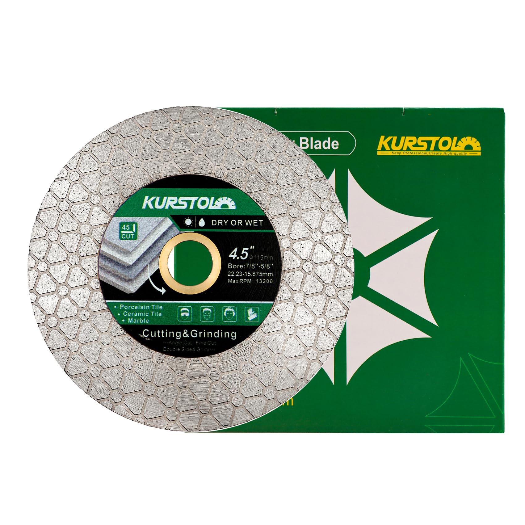 KURSTOL Diamond Cutting Disc - 4.5"/115mm Dual-Purpose Tile Diamond Saw Blade,Angle Grinder Blade Arbor 7/8"-5/8" for Cutting and Grinding Ceramic Tiles,Porcelain,Granite,Marble