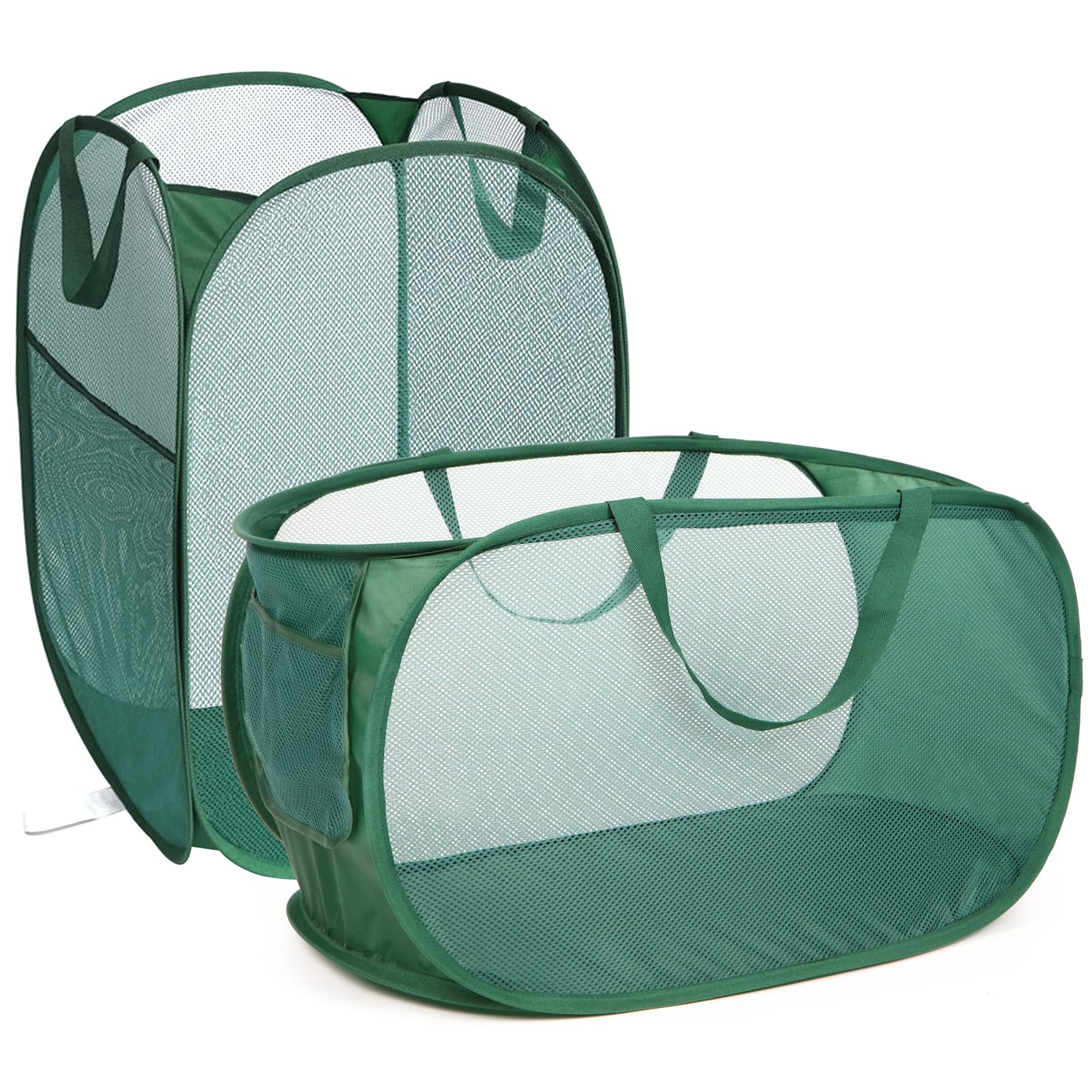 2 Pack Laundry Hamper Baskets, Collapsible Laundry Baskets Durable Tear-resistant with Side Pocket Reinforced Carry Handles green