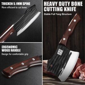 ENOKING Meat Cleaver, 5.7 Inch Butcher Knife Cleaver Knife Heavy Duty Bone Chopper Axe with Wood Handle, Hand Forged Bone Cutting Knife, Full Tang Chopping Knife for Kitchen Camping BBQ Outdoor