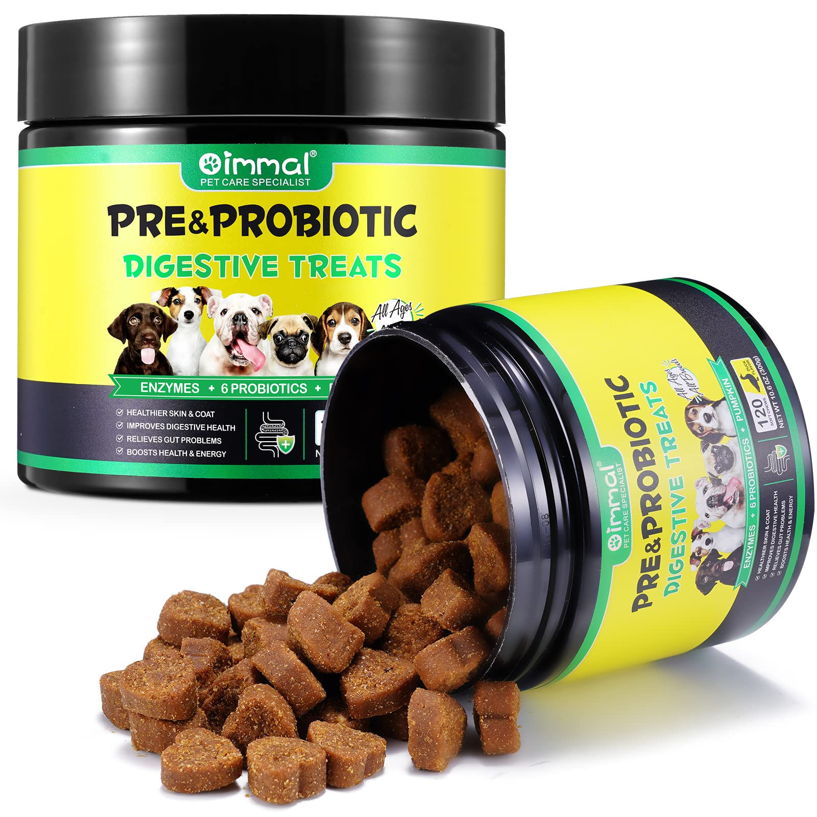 Probiotics for Dogs with Prebiotics and Digestive Enzymes, Dog Probiotics Chews Omega-3 & 6, Vitamin, Improve Digestion, Immunity, Reduce Diarrhea, Gas