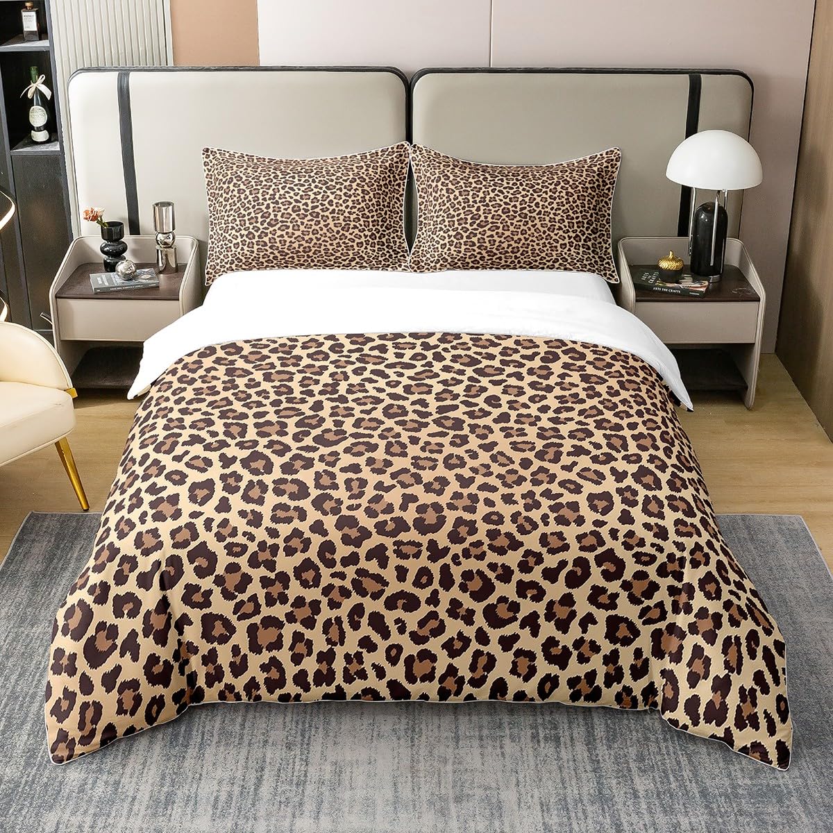 jejeloiu Leopard Print Duvet Cover 100% Cotton Queen Size Kids Cheetah Comforter Cover Set Safari Animal Bedding Cotton Duvet Cover Set Brown Black Bedspread Cover