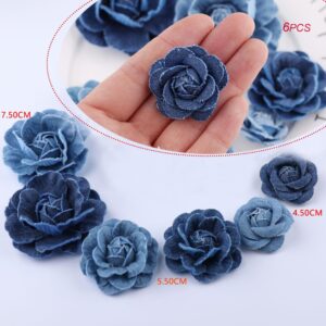 YXQ 6Pcs Fabric Flower 3 Sizes Denim Flowers Decoration DIY Crafts