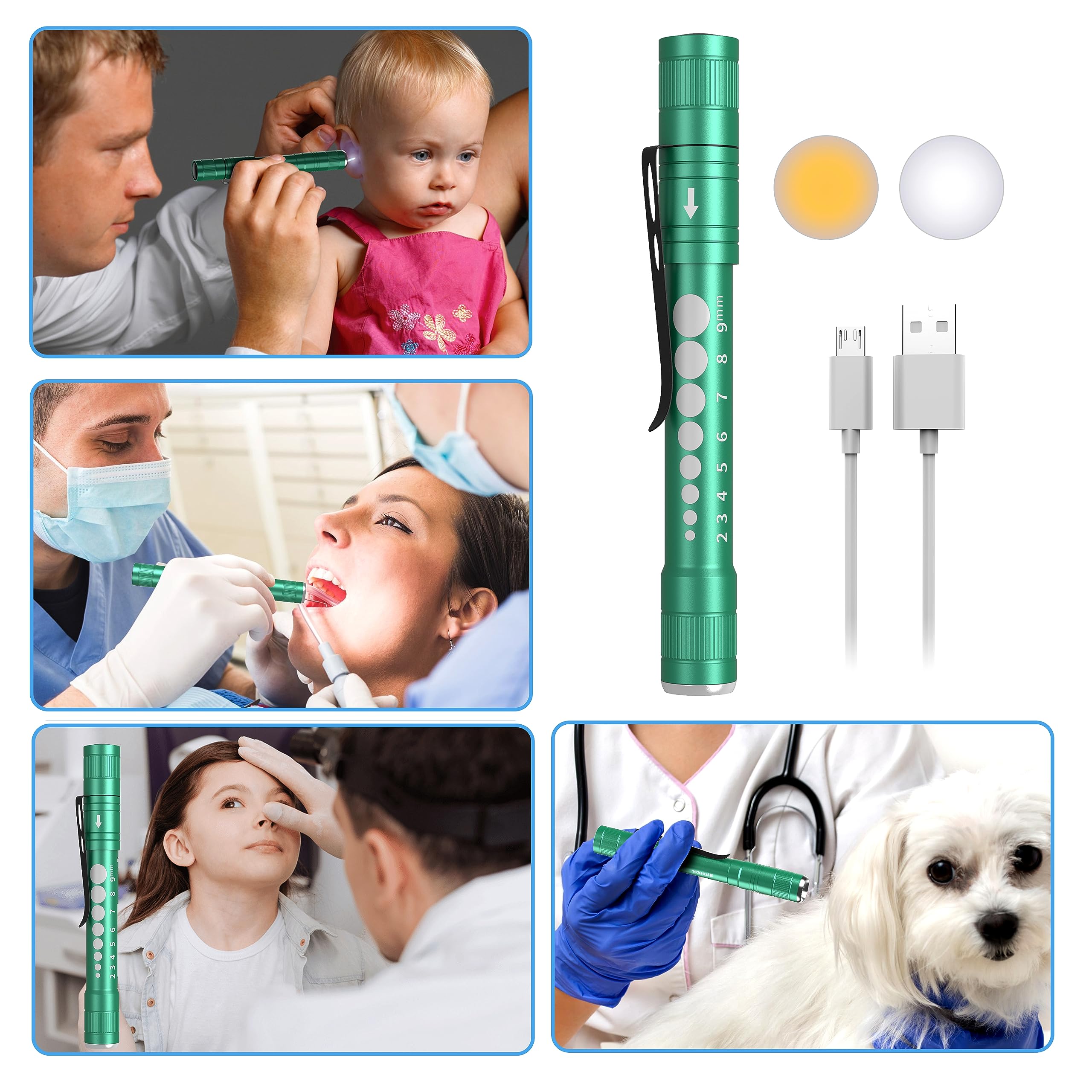 BIZOUTER Dual Beam LED Medical Penlights for Nurses Nursing Students Doctors Pen Lights with Pupil Gauge Pocket USB Rechargeable Medical Pen Light