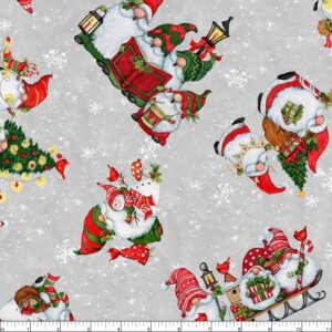 wilmington prints baby its gnomes outside gnomes allover, fabric by the yard (gray)