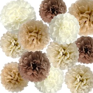 ansomo brown tissue paper pom poms khaki caramel party decorations ivory beige cream earth tone boho champagne tan flowers wall hanging décor supplies rustic neutral birthday baby shower wedding