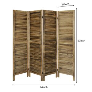 ECOMEX Room Divider 4 Panel with Louvered Design, 5.6ft Tall Wood Partition Room Dividers and Folding Privacy Screens, Freestanding Room Separators Divider Wall Fully Assembled, Brown