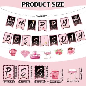 Harloon 39 Pcs Happy Boss's Day Hanging Decorations Include 3 No DIY Boss Day Banner 24 Lady Cutouts with 12 Hanging Swirls Pink Boss's Day Decor for Female Boss Best Boss Ever Party Decorations