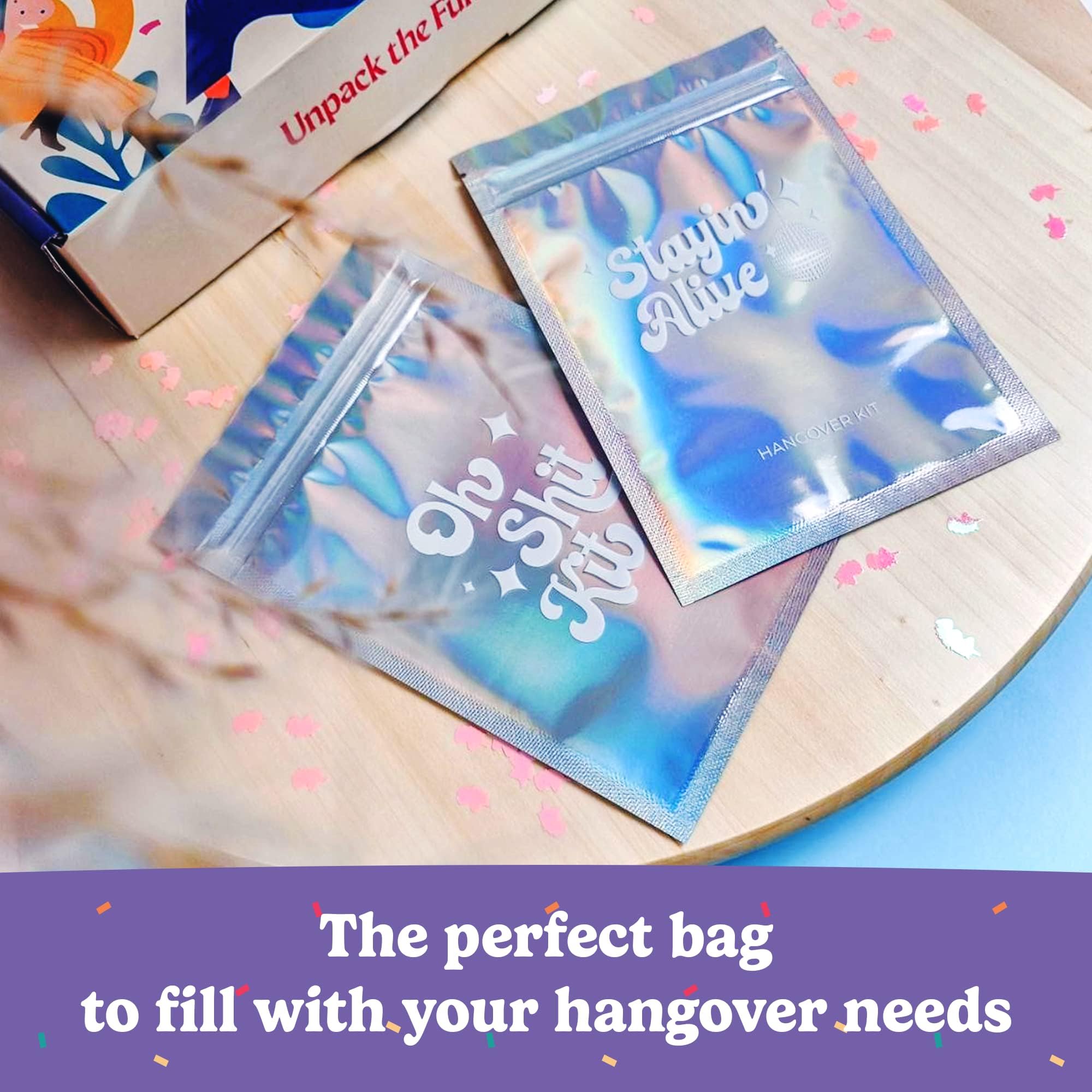 HOUSE OF PARTY Hangover Kit Bags - 10 Pcs | (5"x7") But Did You Die Printed Ziplock Storage bags | Preprinted Holographic Bags | Resealable Bags for Packaging, Travel and Bachelorette Party Favors