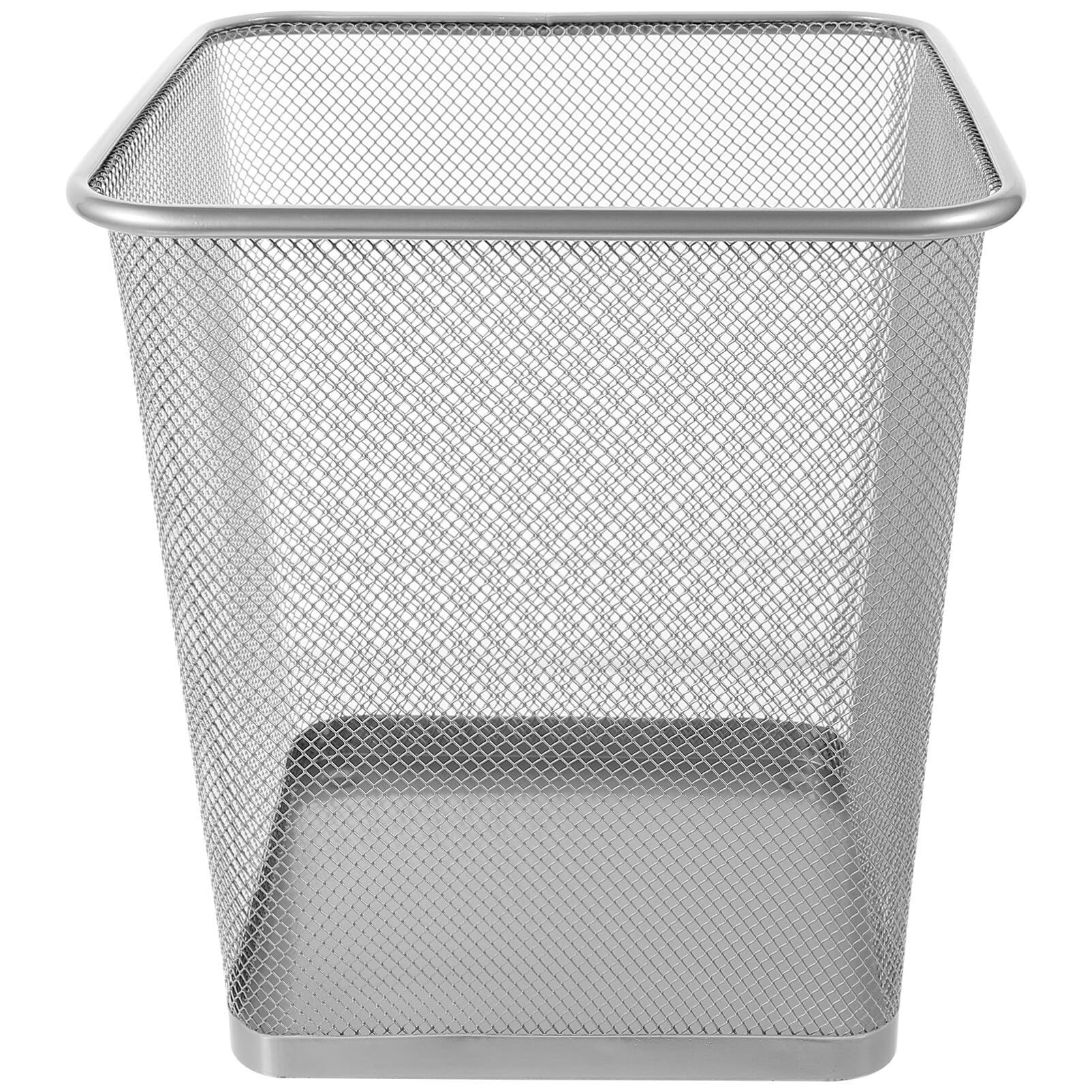 Kichvoe Metal Mesh Waste Basket Iron Square Trash Can Wire Garbage Container Lightweight Waste Paper Bins for Home Office Bedroom Bathroom Kitchen Silver