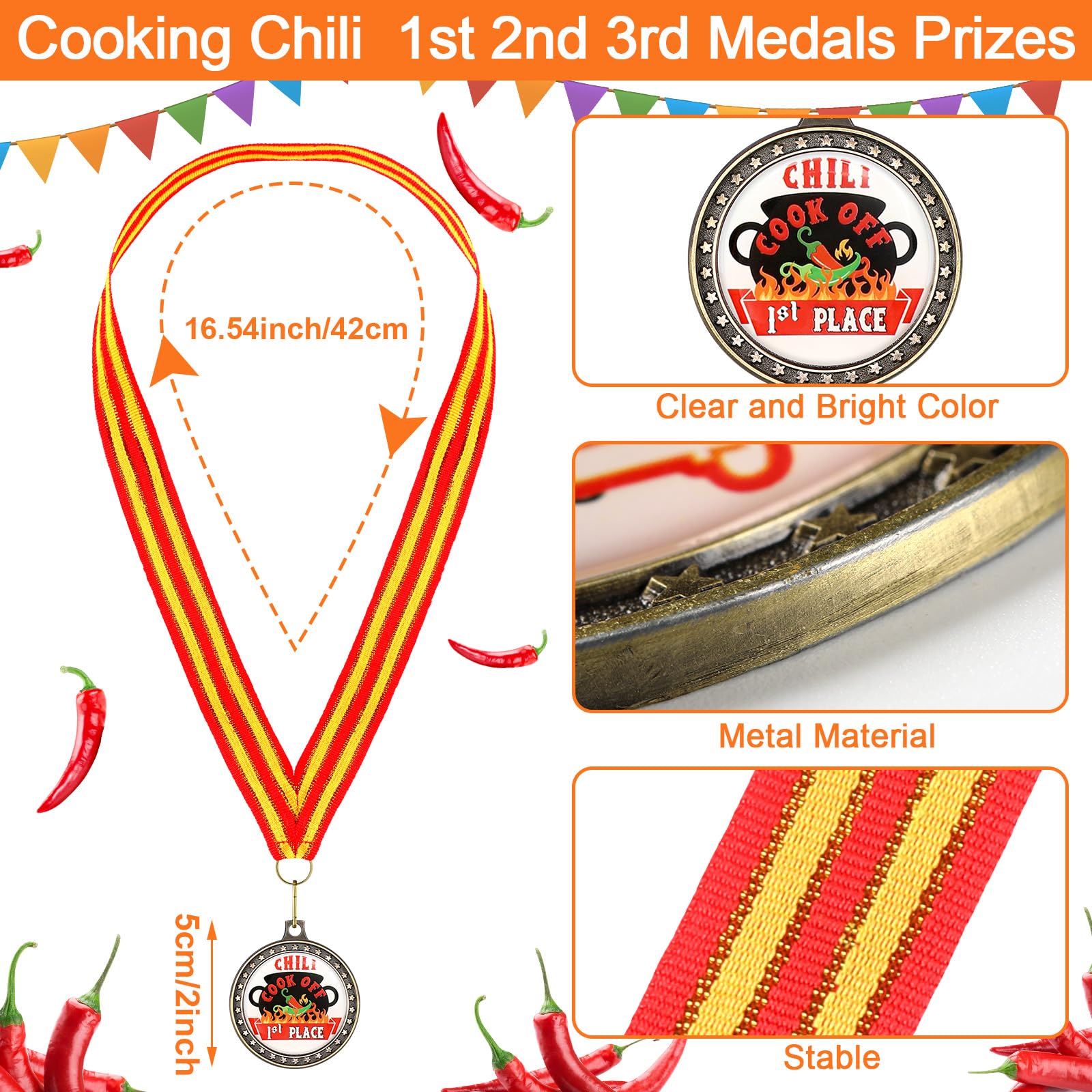 Mepase 6 Pcs Chili Cook off Prizes Cooking Chili Apron Award Medals 1st 2nd 3rd Prizes Set of 3 Medals for Women Men(Black)