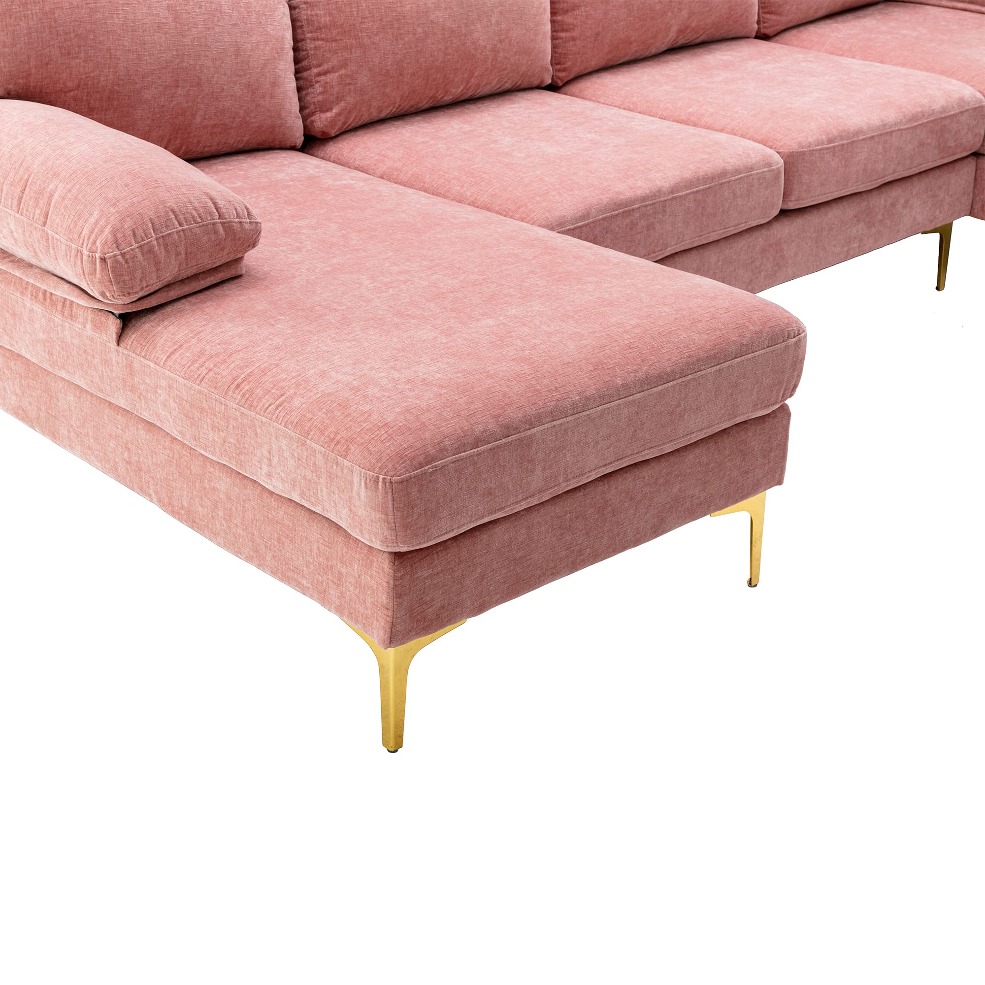 U-Shaped Sectional Sofa Comfy Couch for Living Room Set, 110 inches Wide Modern Large 4-Seat Couch Convertible Soft Velvet Couch Set with Double Chaise Lounge (Pink, Chenille Fabric)