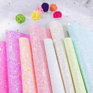 Greatdiy Sparkly Glaze Candy Color Chunky Glitter Fabric Sheets 8 x 12 inch Shiny Multiple Solid Color Summer Faux Leather for Bows (Glaze Candy Color)