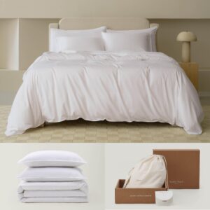 double stitch by bedsure cotton tencel duvet cover set - luxe king duvet cover soft, textured bedding set eucalyptus lyocell, perfect for house warming gift, 1 duvet cover, 2 shams, bright white