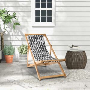 Giantex Patio Folding Camping Chair - Outdoor Sling Chair with 3 Adjustable Position, Breathable Canvas, Bamboo Lounge Chair for Outside, Porch, Deck, Poolside and Backyard, Portable Beach Chair (1)