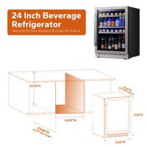 Ca'Lefort Wine Beverage Refrigerator - 39 Inch 34-65°F Drink Fridge Glass Door, 3 LED Beverage Cooler Built-in or Freestanding, Holds 180 Cans and 28 Bottles (24'' & 15" Bundle)